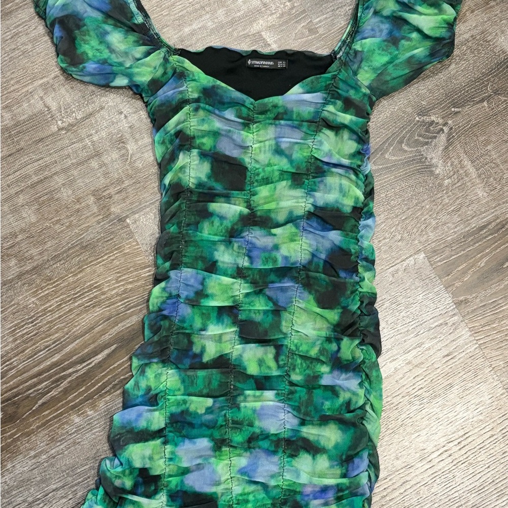 Stradivarius Green and Blue Mini Dress
